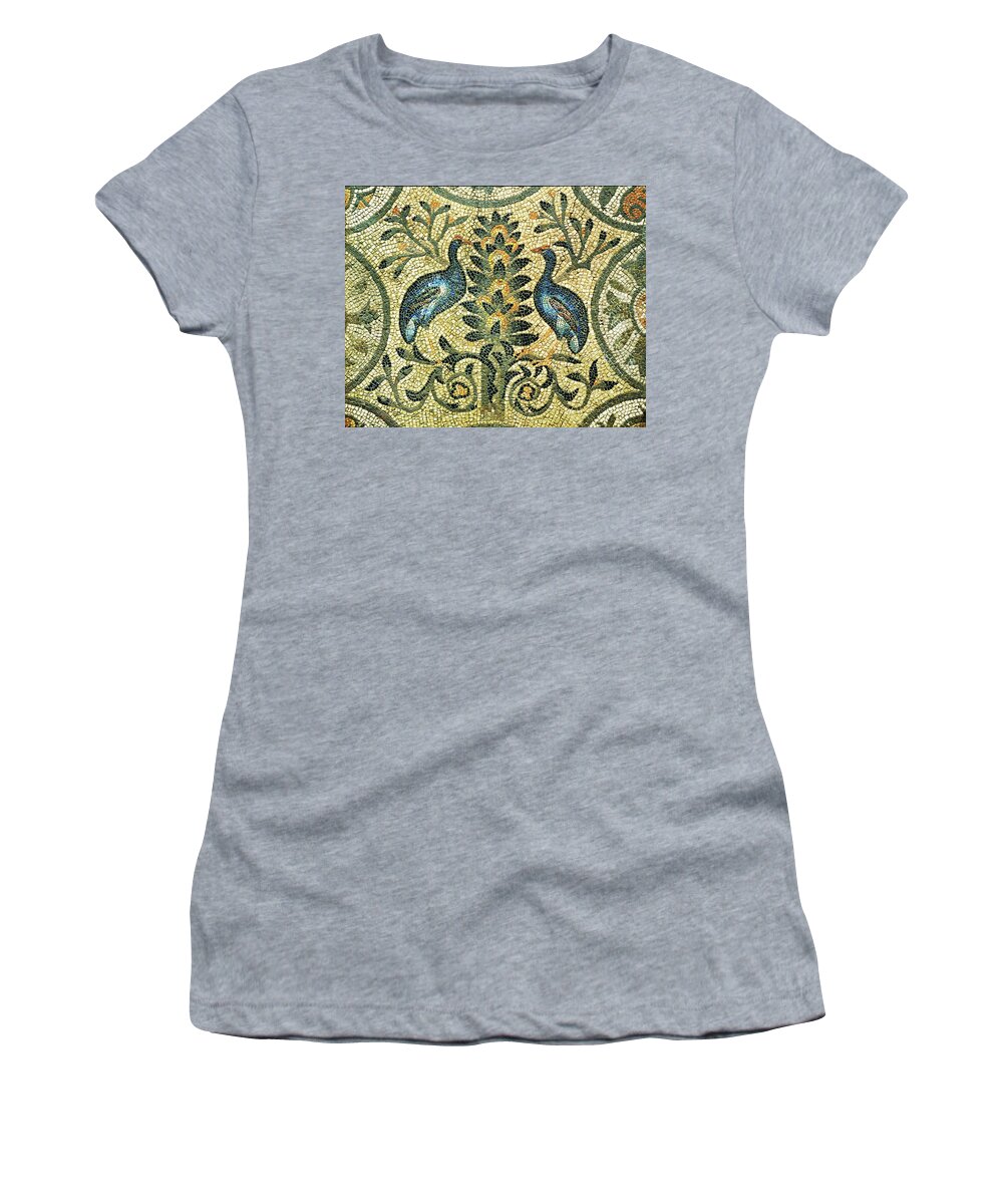 Animal Women's T-Shirt featuring the painting The tree of Life allegory with birds perched on branches mosaic pavement from Basilica Aquileia 4... by Album