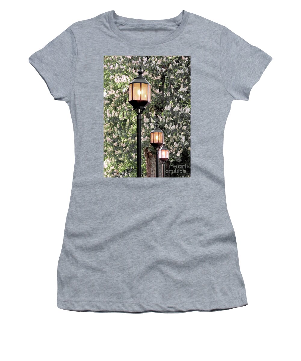 Lanterns Women's T-Shirt featuring the photograph Three lanterns aglow by Janice Drew
