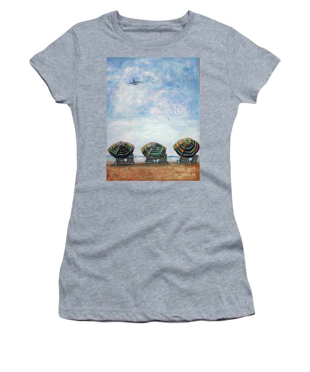 Landscape Women's T-Shirt featuring the painting Three Umbrellas by Lyric Lucas