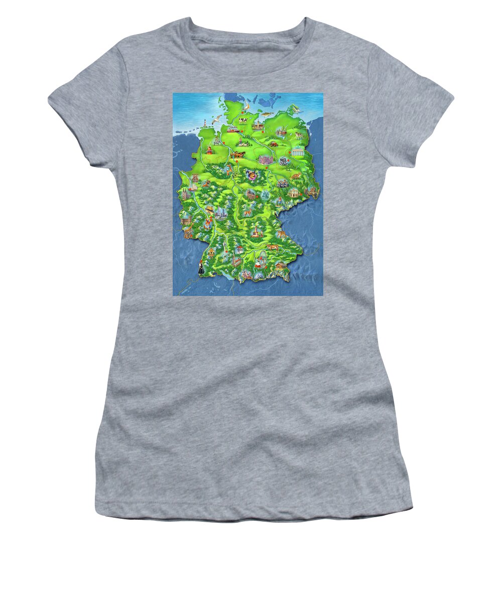 Map Women's T-Shirt featuring the mixed media tiptoi_Puzzle by Anne Wertheim