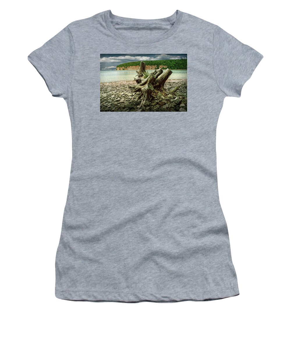 Overcast Women's T-Shirt featuring the photograph Tree Stump at Fayette Michigan State Park in the Upper Peninsula by Randall Nyhof