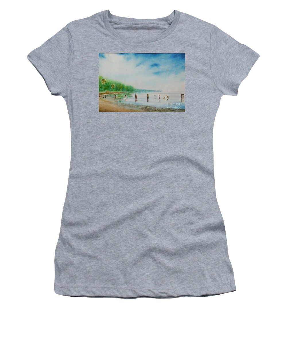 Banana River Women's T-Shirt featuring the painting Twin Launch by AnnaJo Vahle