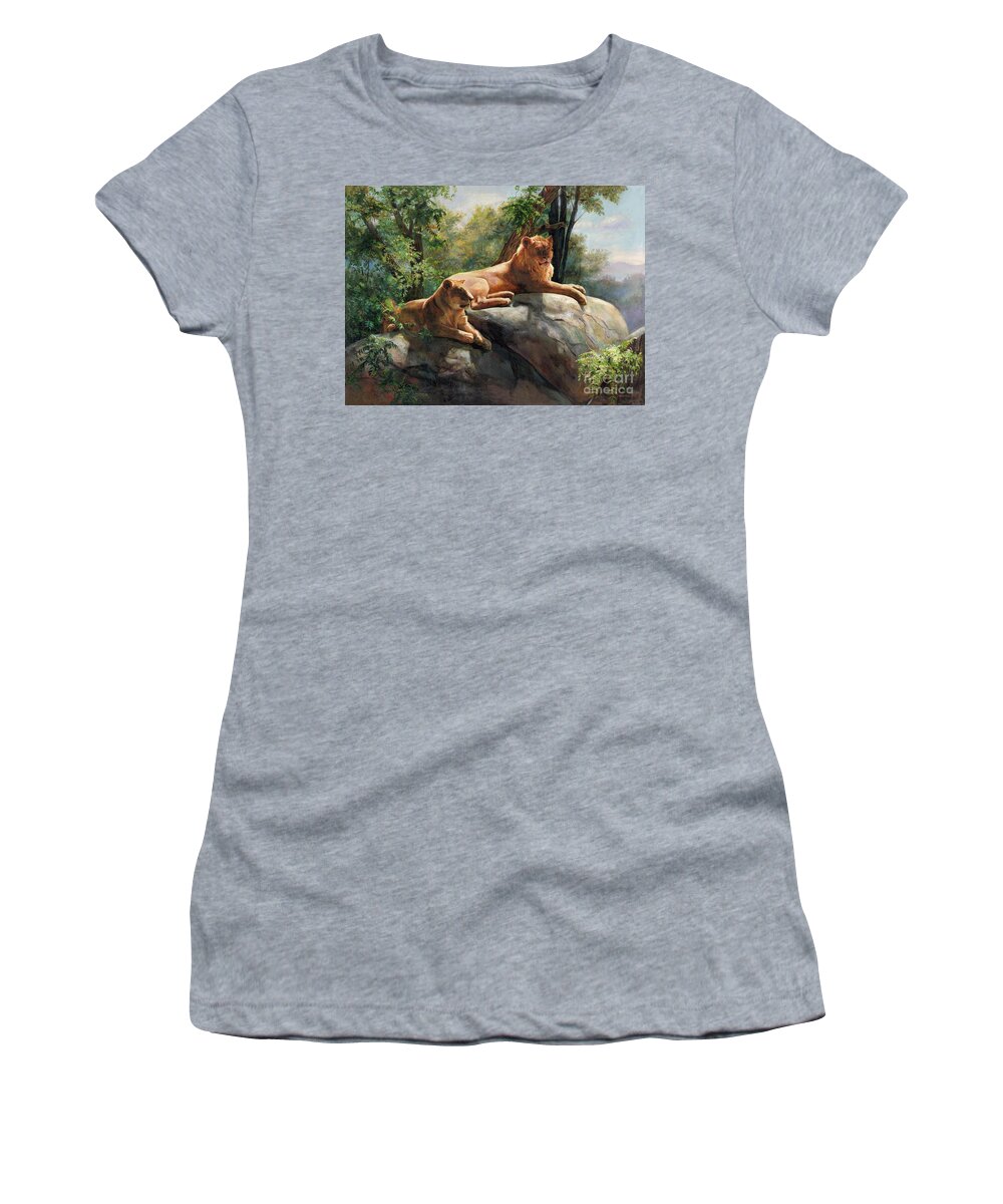Lions Women's T-Shirt featuring the painting Two Lions In Love Forever by Svitozar Nenyuk