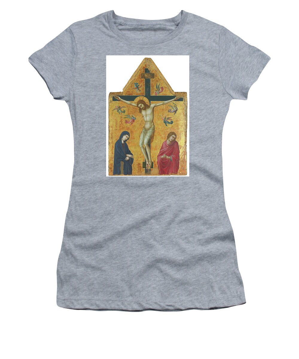 Painting Women's T-Shirt featuring the painting Ugolino di Nerio -Active in Siena, 1317-Siena -?-, 1339 or 1349 -?--. The Crucifixion with the Vi... by Ugolino di Nerio -c 1280-1349-