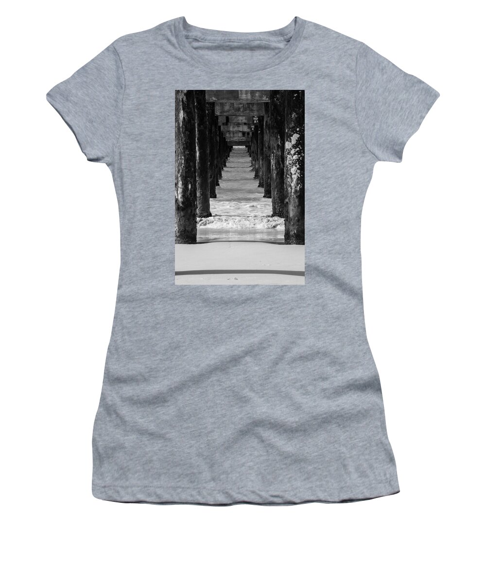 Pier Women's T-Shirt featuring the photograph Under the pier #2 BW by Stuart Manning