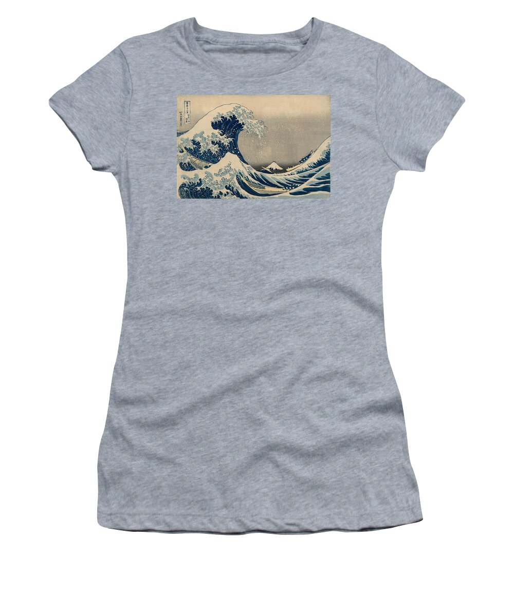 19th Century Art Women's T-Shirt featuring the relief Under the Wave off Kanagawa, also known as the Great Wave by Katsushika Hokusai