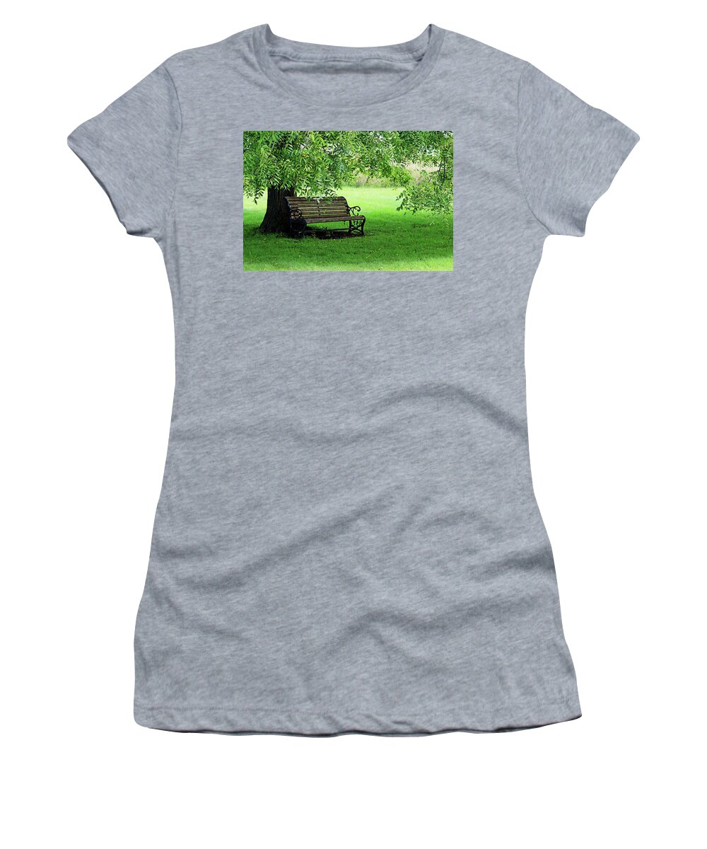 Bench Women's T-Shirt featuring the photograph Unwind Under The Walnut Tree by Debbie Oppermann