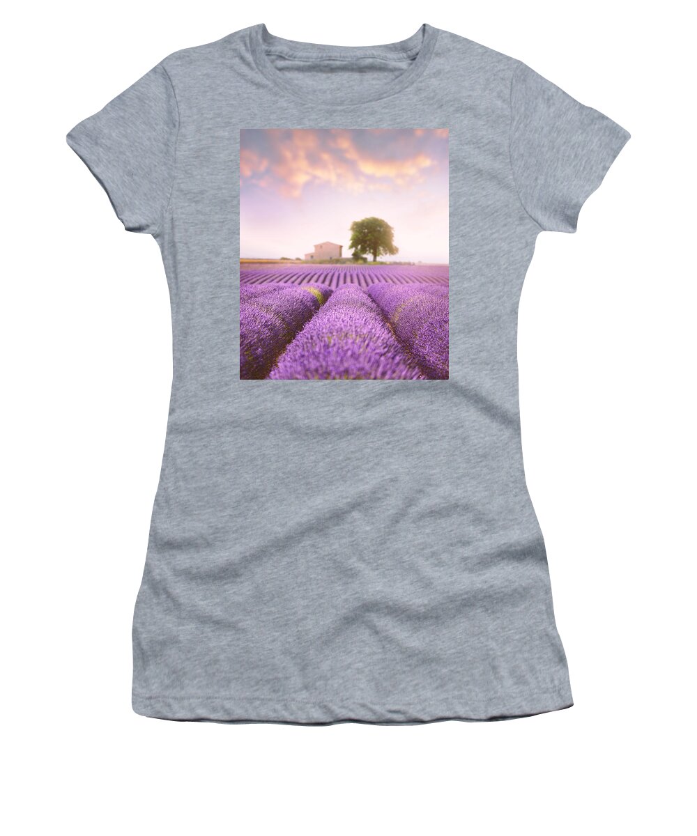 Lavender Field Women's T-Shirt featuring the photograph Valensole Plateau 2 by Giovanni Allievi