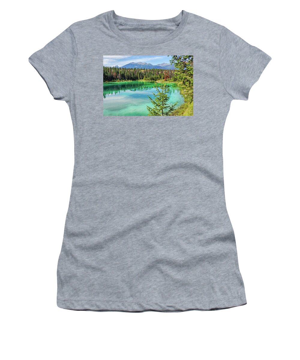 Jasper Women's T-Shirt featuring the photograph Valley of the Five Lakes Third Lake Jasper National Park Alberta Canada by Toby McGuire