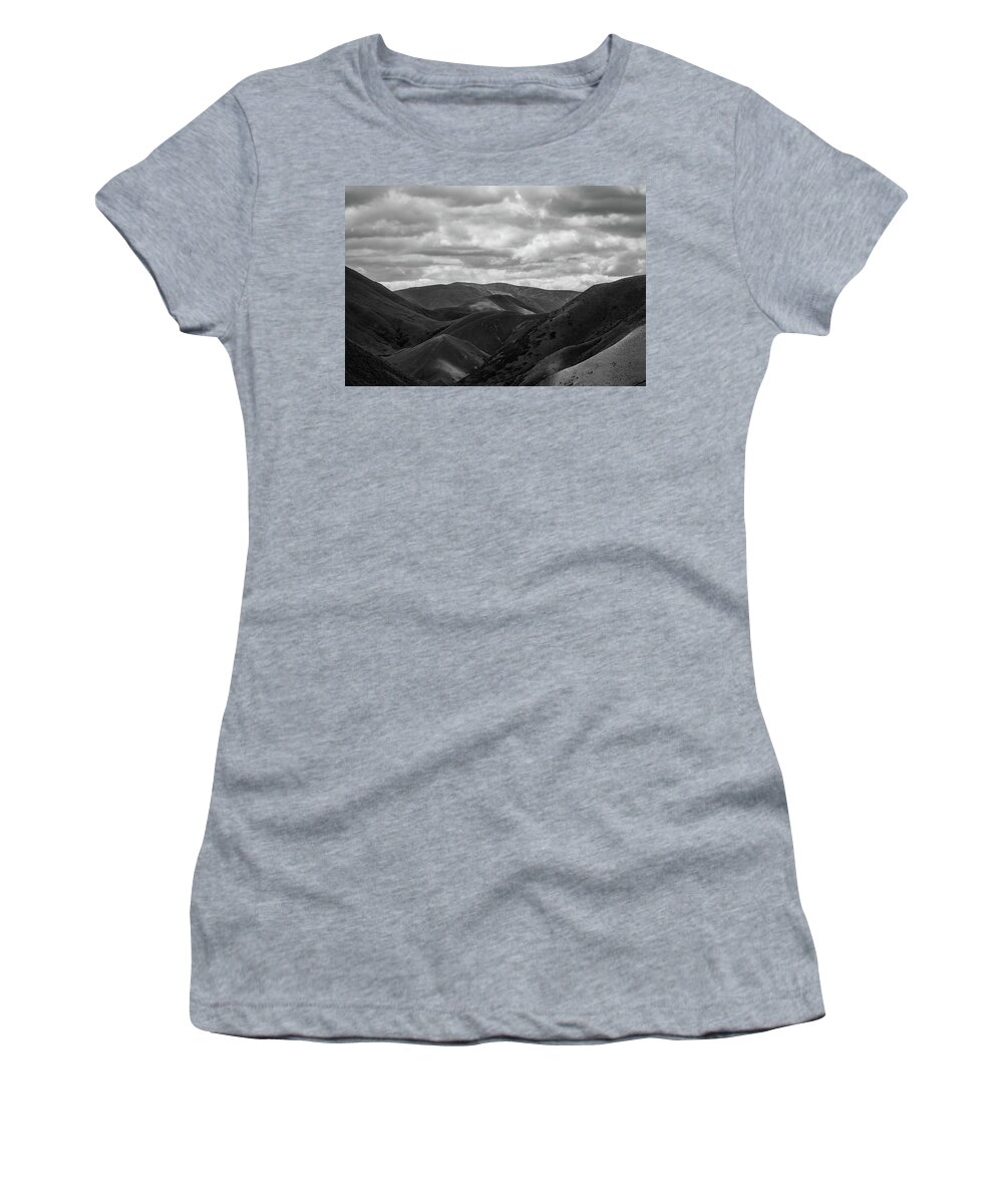 #nofilter #blackandwhite #newzealand #landscape #mountain #hills #clouds #cloudy #dark #light Women's T-Shirt featuring the photograph Velvet Hills by Itto Ogami