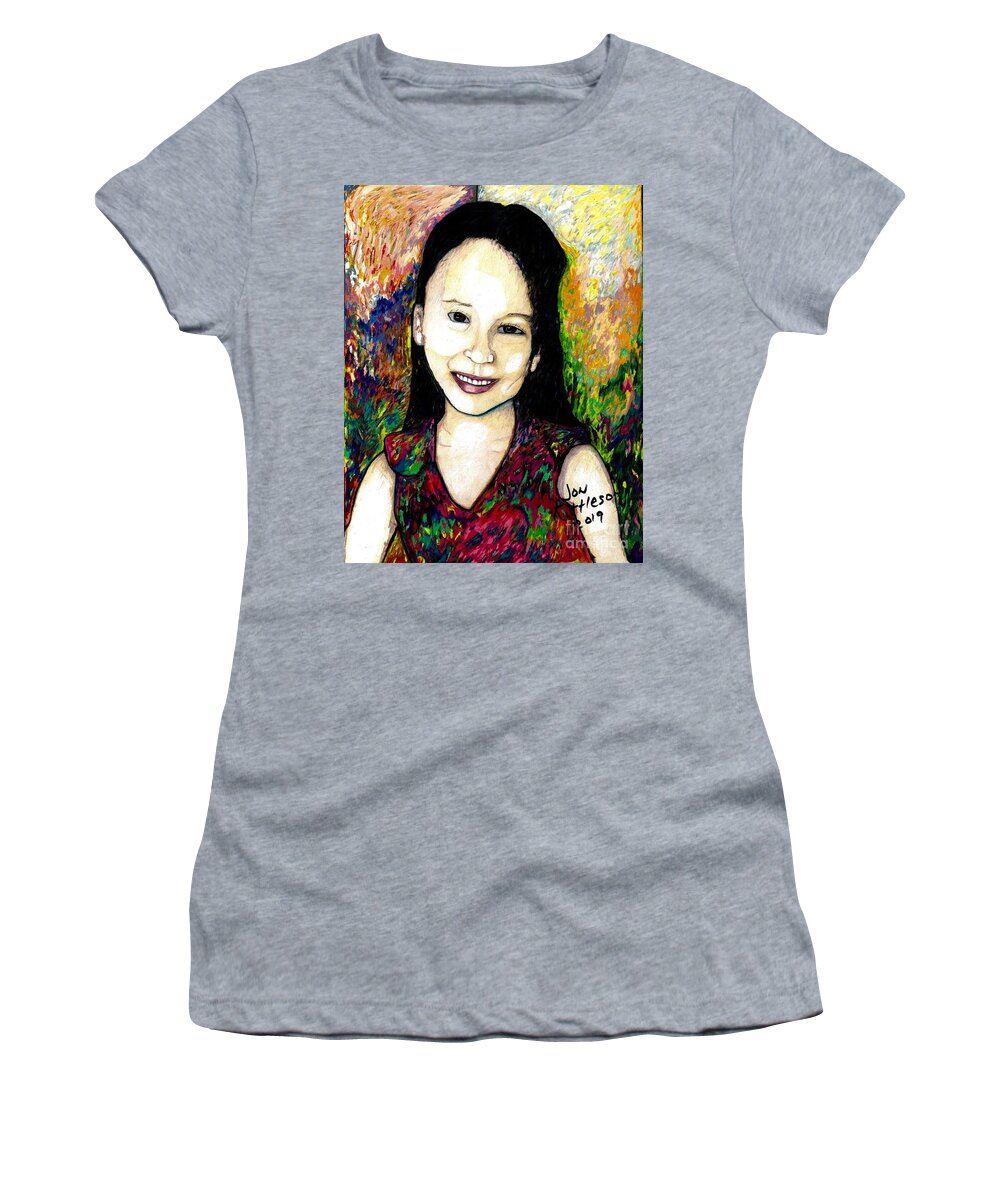 A Young Girl's Portrait Women's T-Shirt featuring the drawing Victory by Jon Kittleson