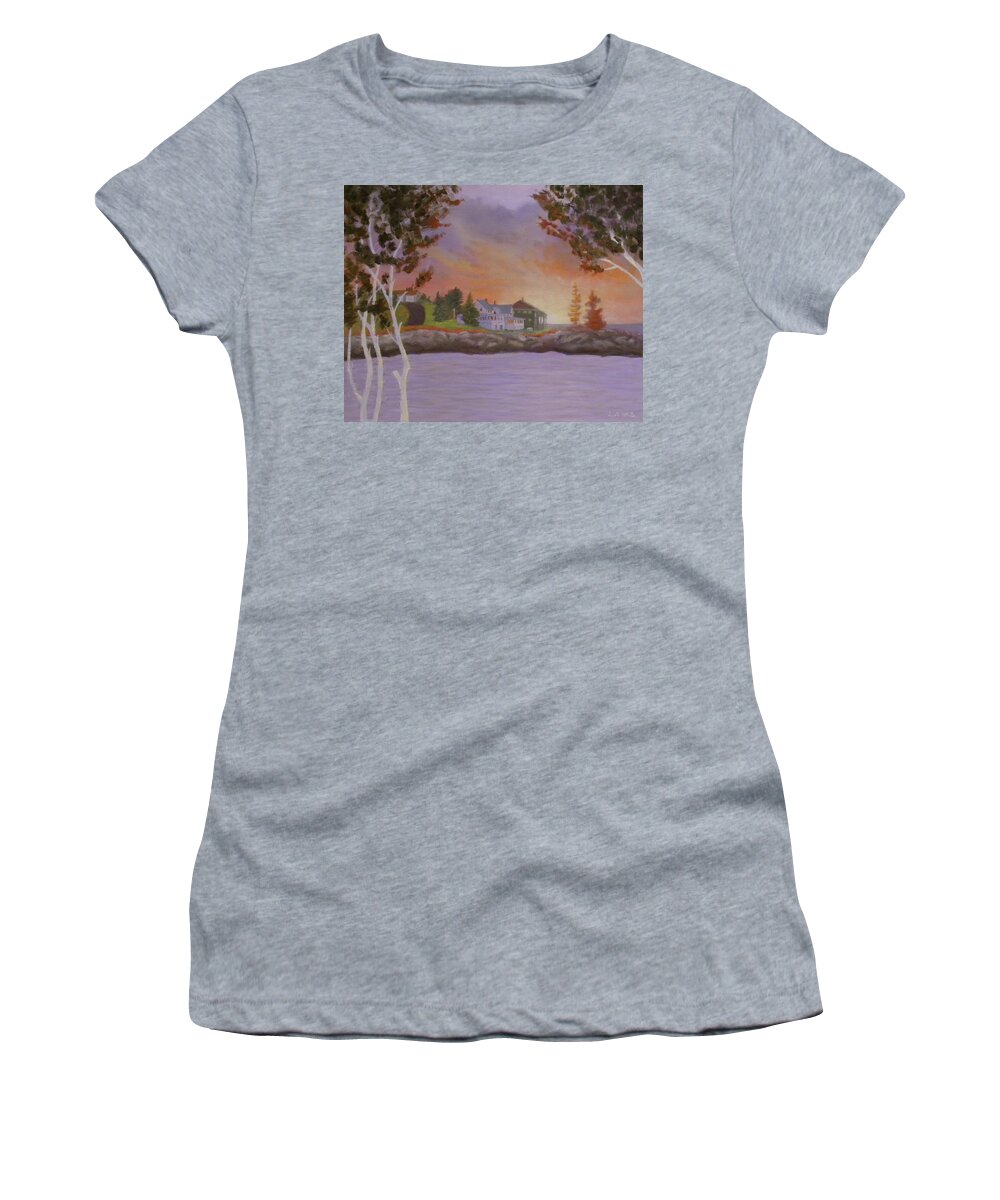 Sky Sunrise Ocean Seascape Water Long Cove Women's T-Shirt featuring the painting View From Mermaid House by Scott W White
