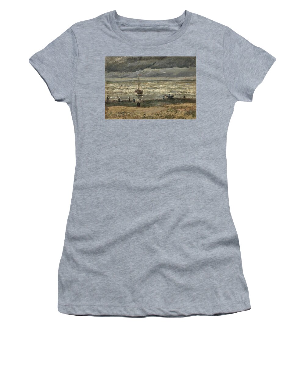 Oil On Paper On Canvas Women's T-Shirt featuring the painting View of the Sea at Scheveningen. by Vincent van Gogh -1853-1890-