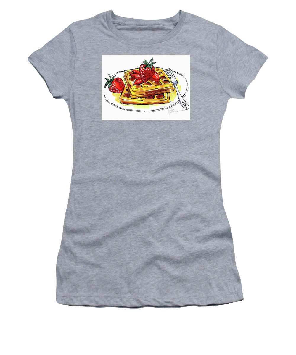 Waffles Women's T-Shirt featuring the painting Waffles and Strawberries by Adele Bower