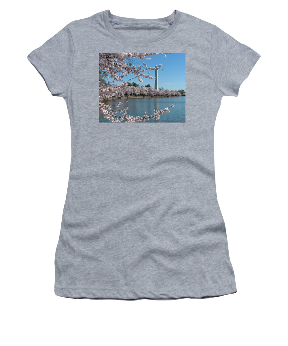 Scenic Women's T-Shirt featuring the photograph Washington Monument from the Tidal Basin DS0063 by Gerry Gantt