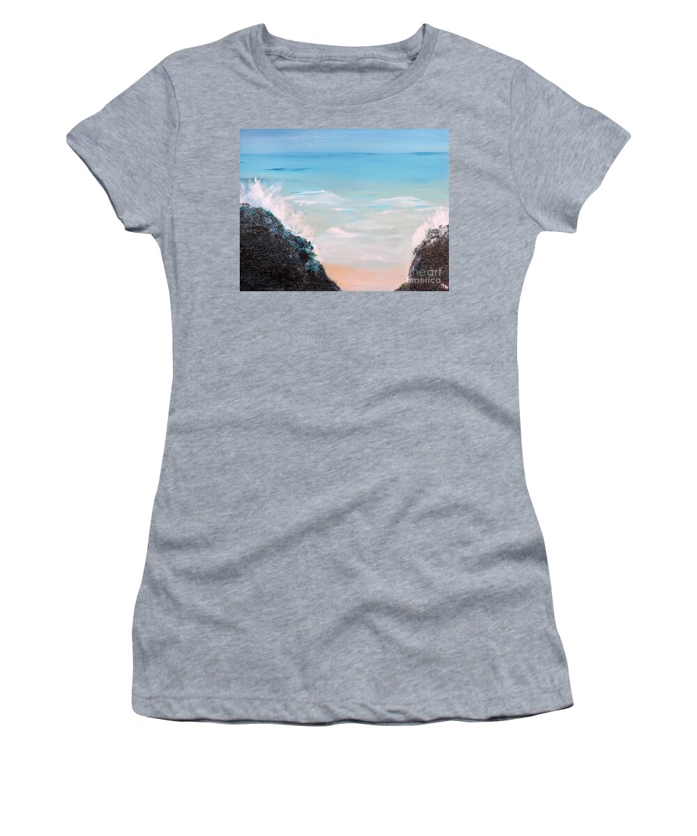 Acrylic Painting Women's T-Shirt featuring the painting Water Crashing In by Mesa Teresita