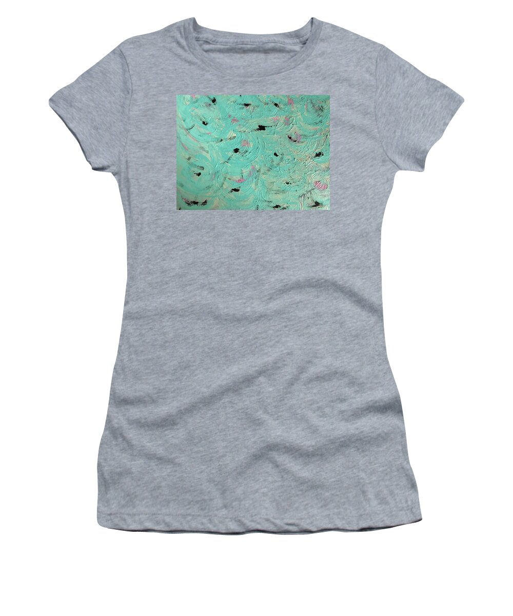 Game Water Sea Sun Turquoise Women's T-Shirt featuring the painting Water Game by Medge Jaspan