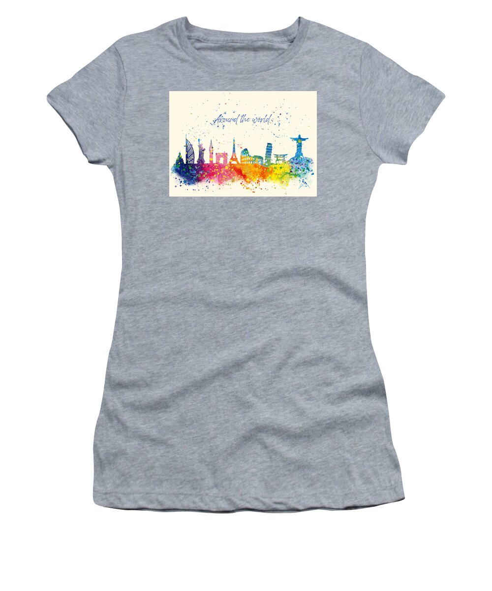 Watercolor Women's T-Shirt featuring the painting Watercolor Around the world by Vart Studio