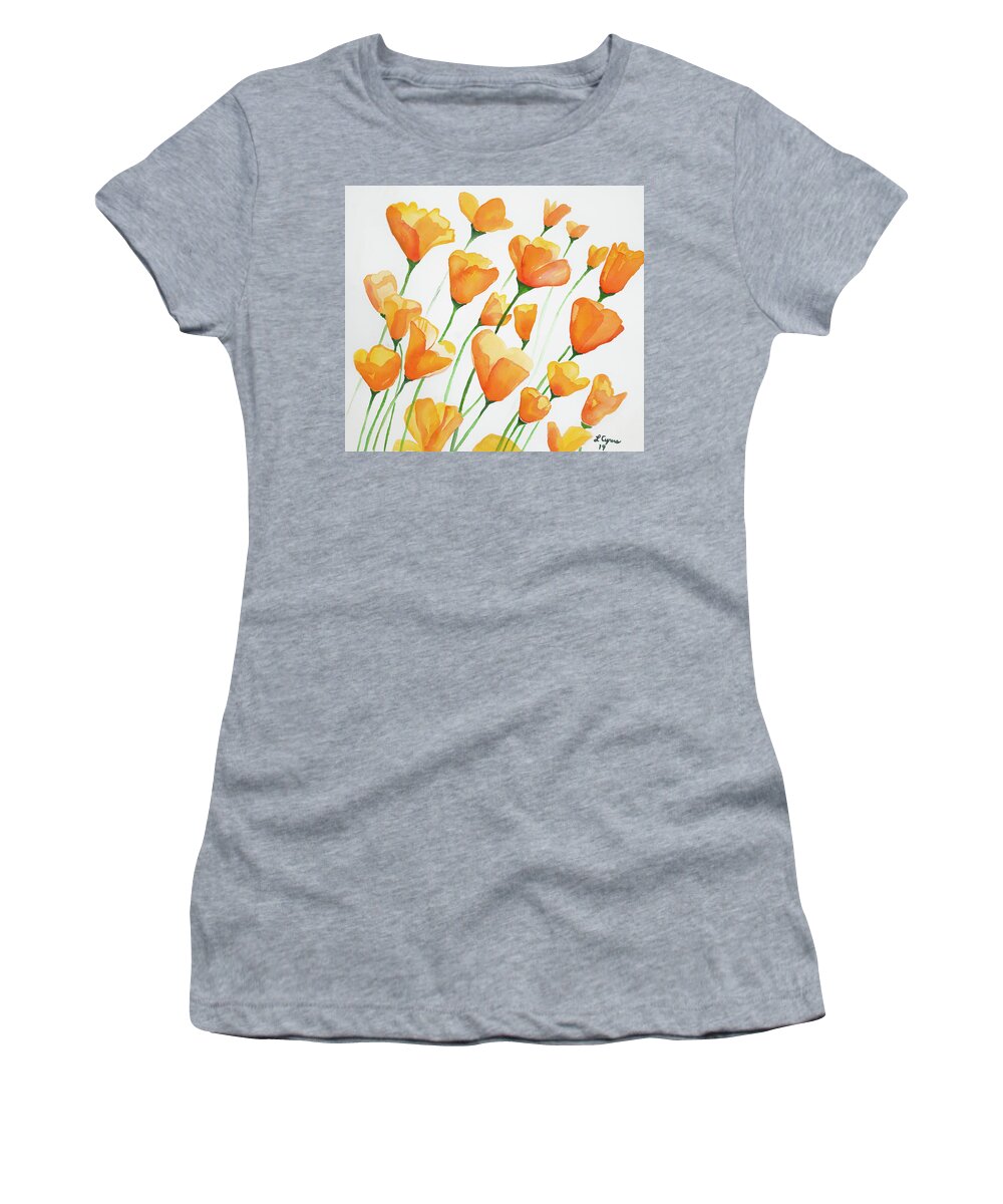 Poppy Women's T-Shirt featuring the painting Watercolor - California Poppies by Cascade Colors