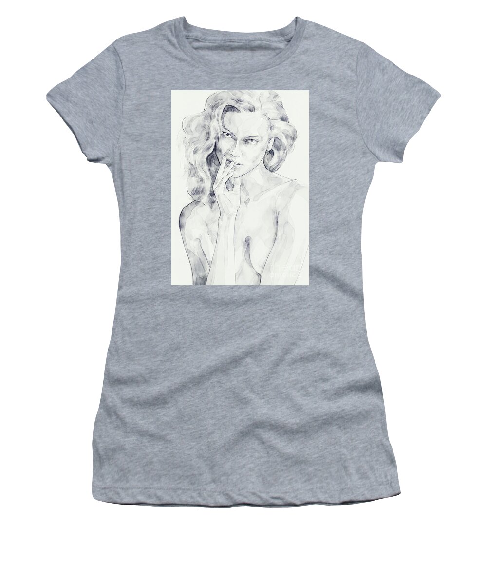 Watercolor Women's T-Shirt featuring the painting Watercolor portrait of a girl by Dimitar Hristov
