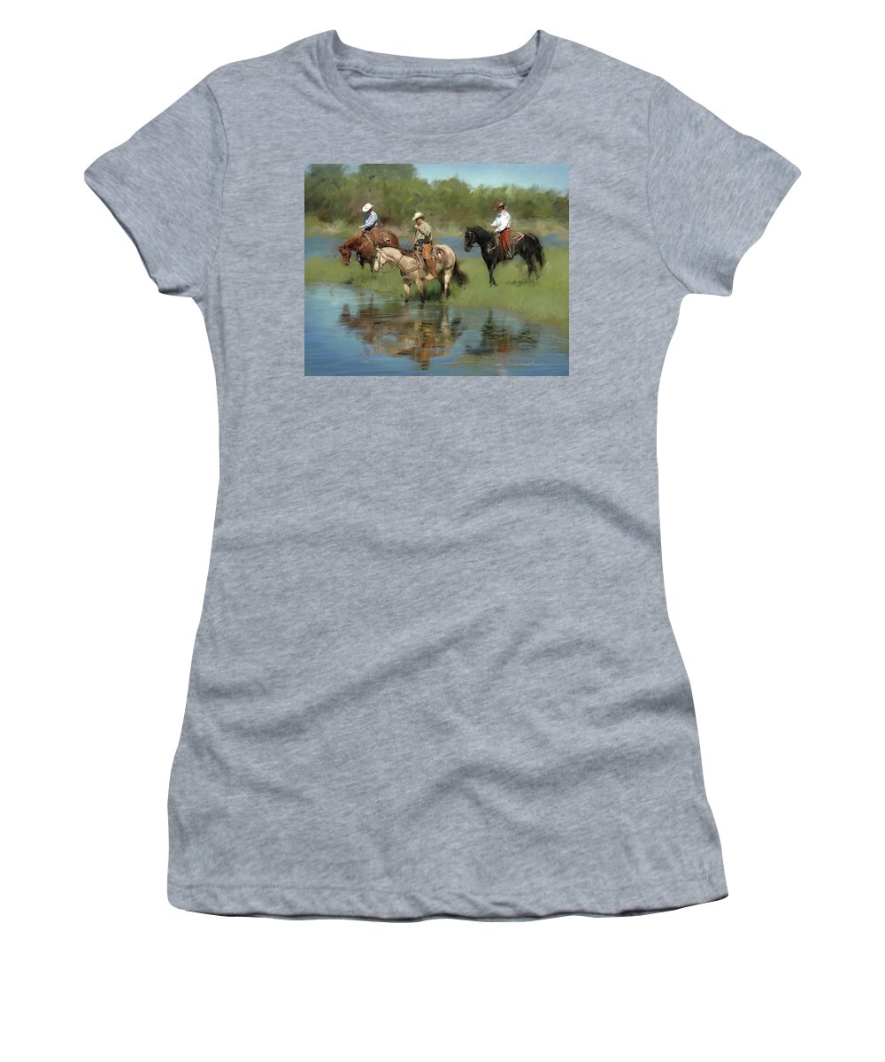 Cowboys Women's T-Shirt featuring the digital art Watering Hole by Cynthia Westbrook