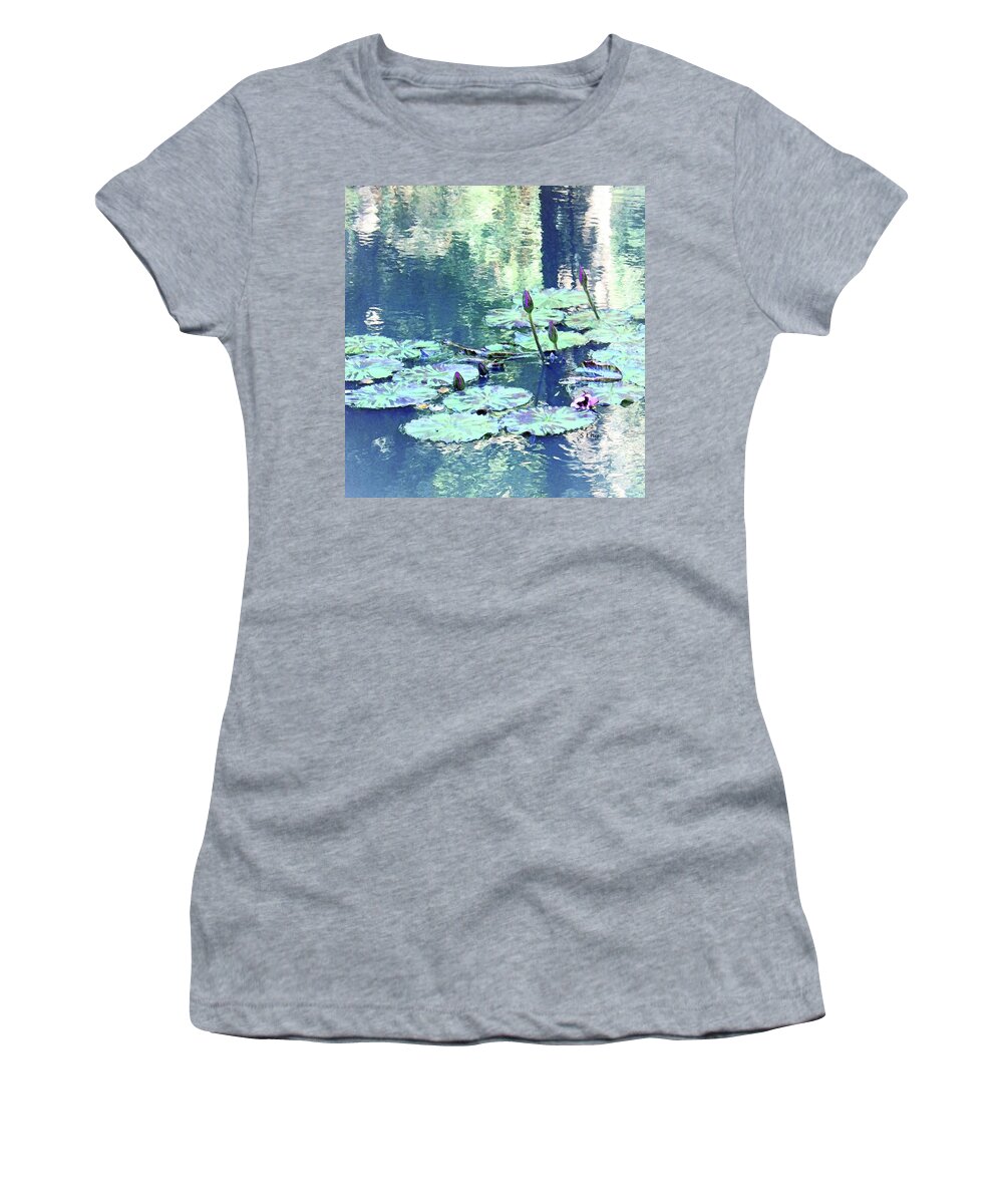 Landscape Women's T-Shirt featuring the digital art Waterlily Buds by Sharon Williams Eng