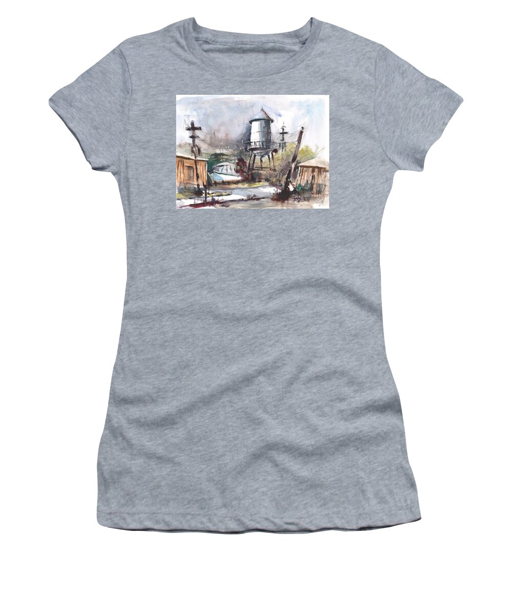  Women's T-Shirt featuring the painting Watertower Sketch by Gaston McKenzie