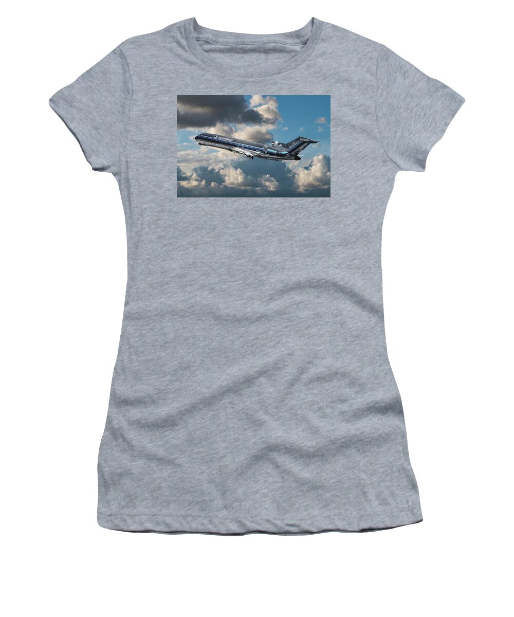 Eastern Airlines Women's T-Shirt featuring the photograph Wheels Up at Miami Eastern Boeing 727 by Erik Simonsen