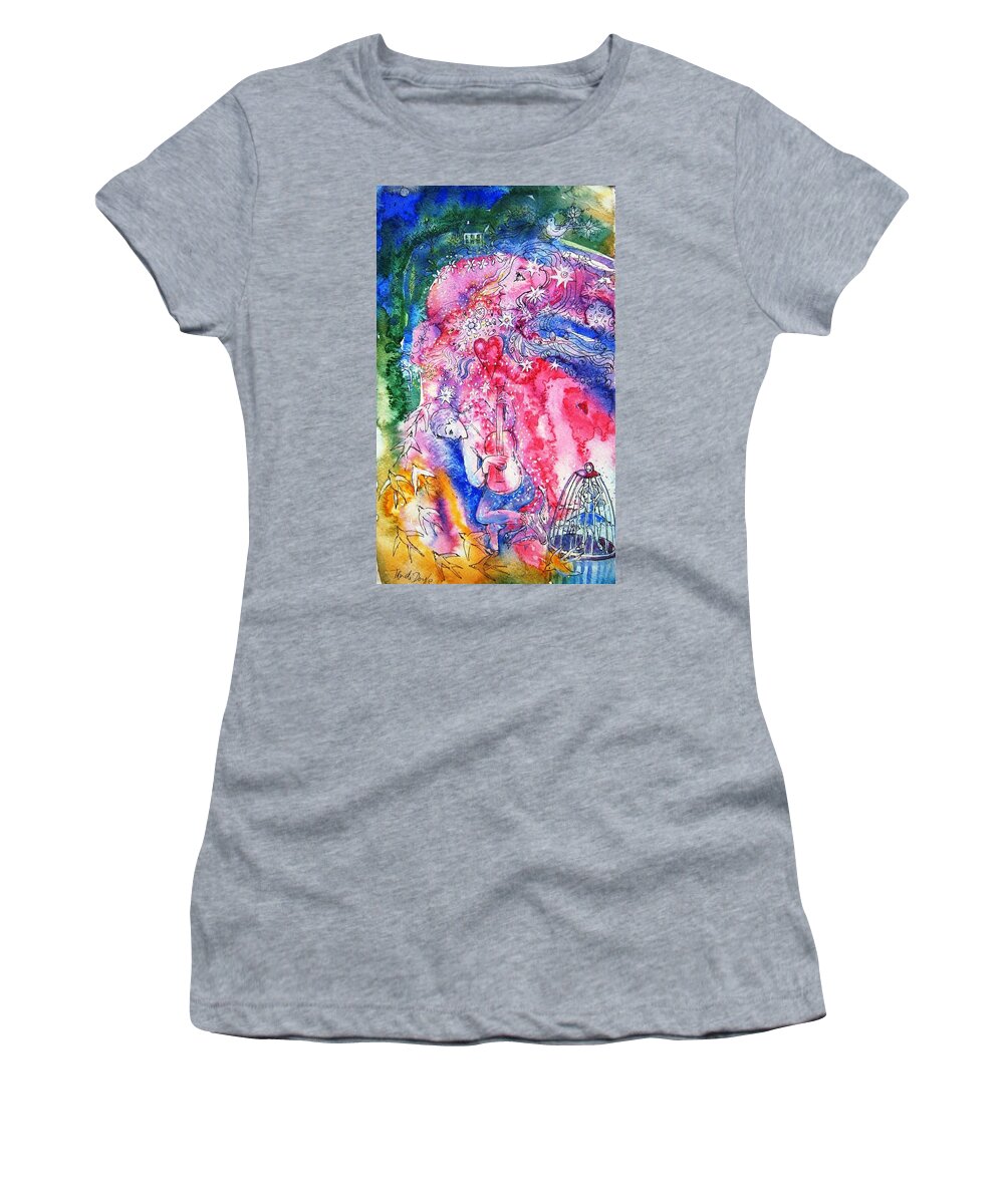 Heart Women's T-Shirt featuring the painting When You Exploded Into My Heart by Trudi Doyle