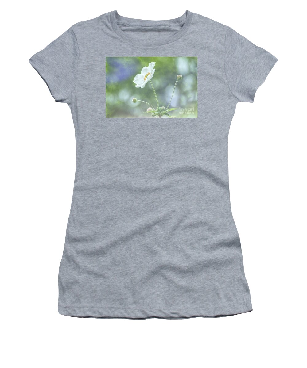 White Japanese Anenome Women's T-Shirt featuring the photograph White Japanese Anenome by Lynn Bolt