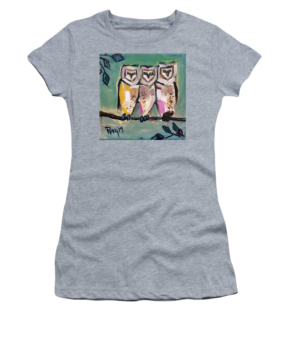 Owls Women's T-Shirt featuring the painting White Owls by Roxy Rich