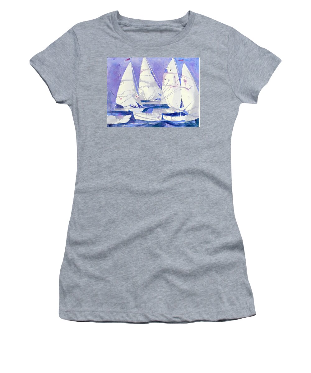 Sailboats Women's T-Shirt featuring the painting White Sails by Midge Pippel