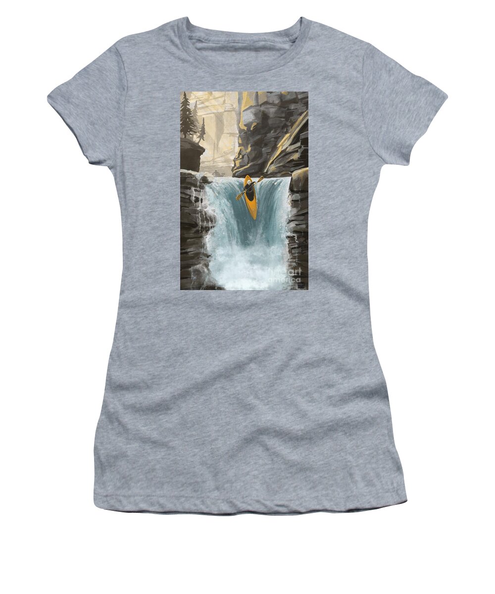Kayak Women's T-Shirt featuring the painting White water kayaking by Sassan Filsoof