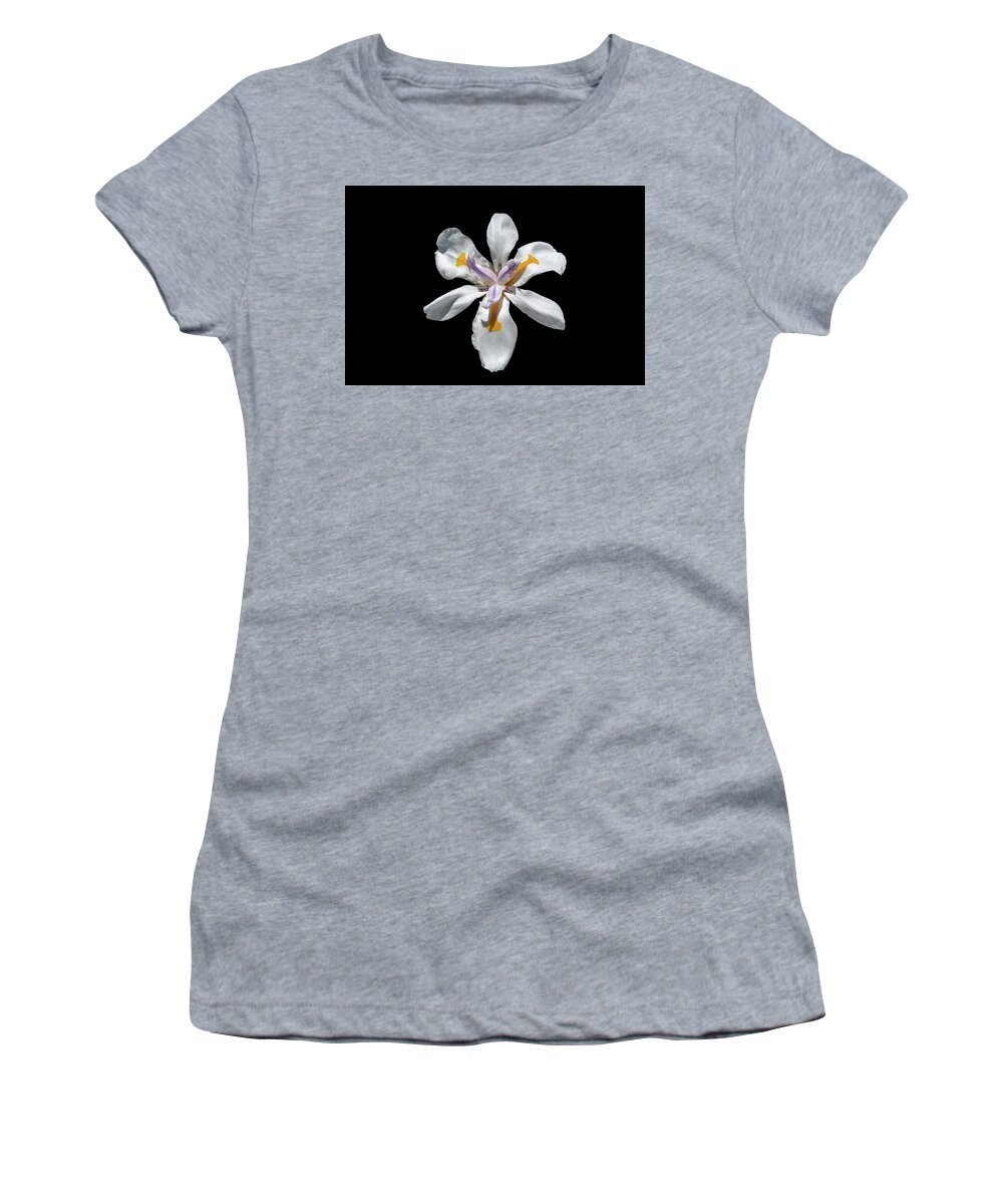 Iris Women's T-Shirt featuring the photograph Wild Iris on Black by Alison Frank