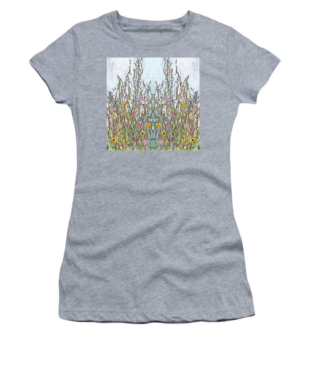 Sky Blue Women's T-Shirt featuring the digital art Wildflower Dream Digi II by Donna Ceraulo