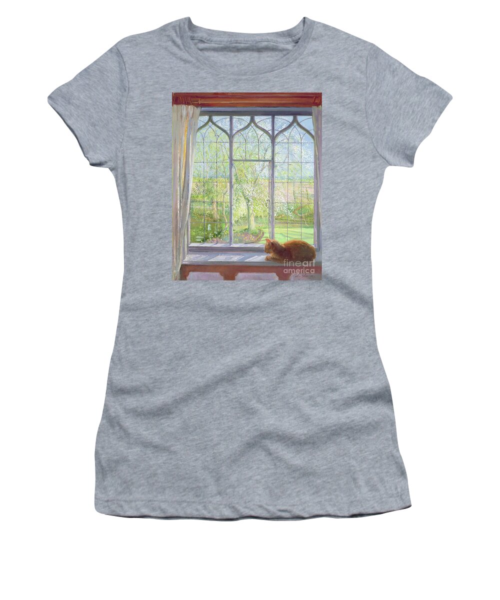 Cat Women's T-Shirt featuring the painting Window In Spring by Timothy Easton