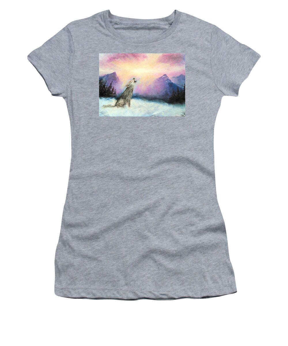Wolf Women's T-Shirt featuring the drawing Winter Calling by Jen Shearer