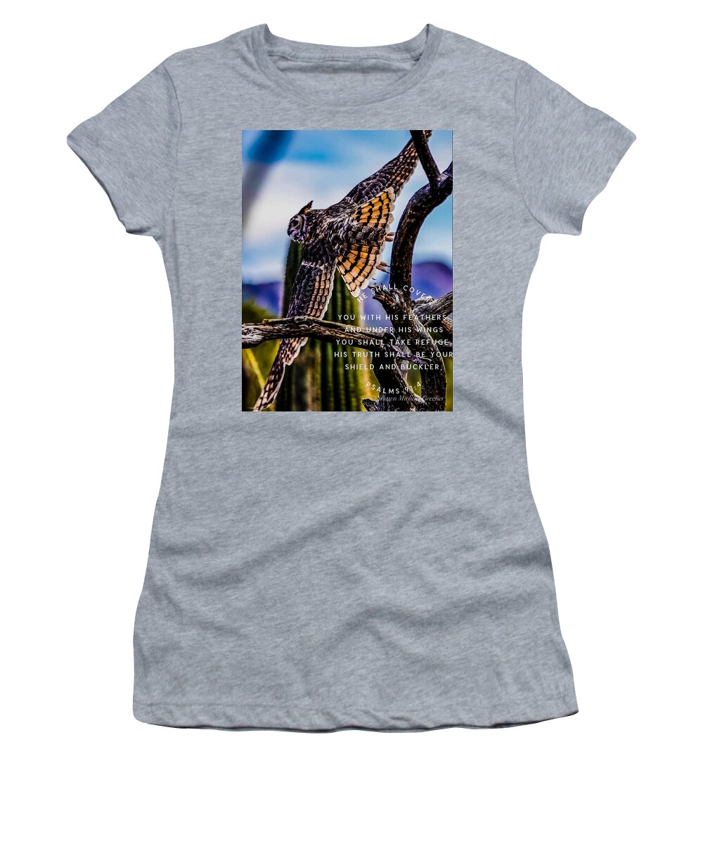 Owl Women's T-Shirt featuring the photograph Wise and Faithfilled Owl by Shawn M Greener
