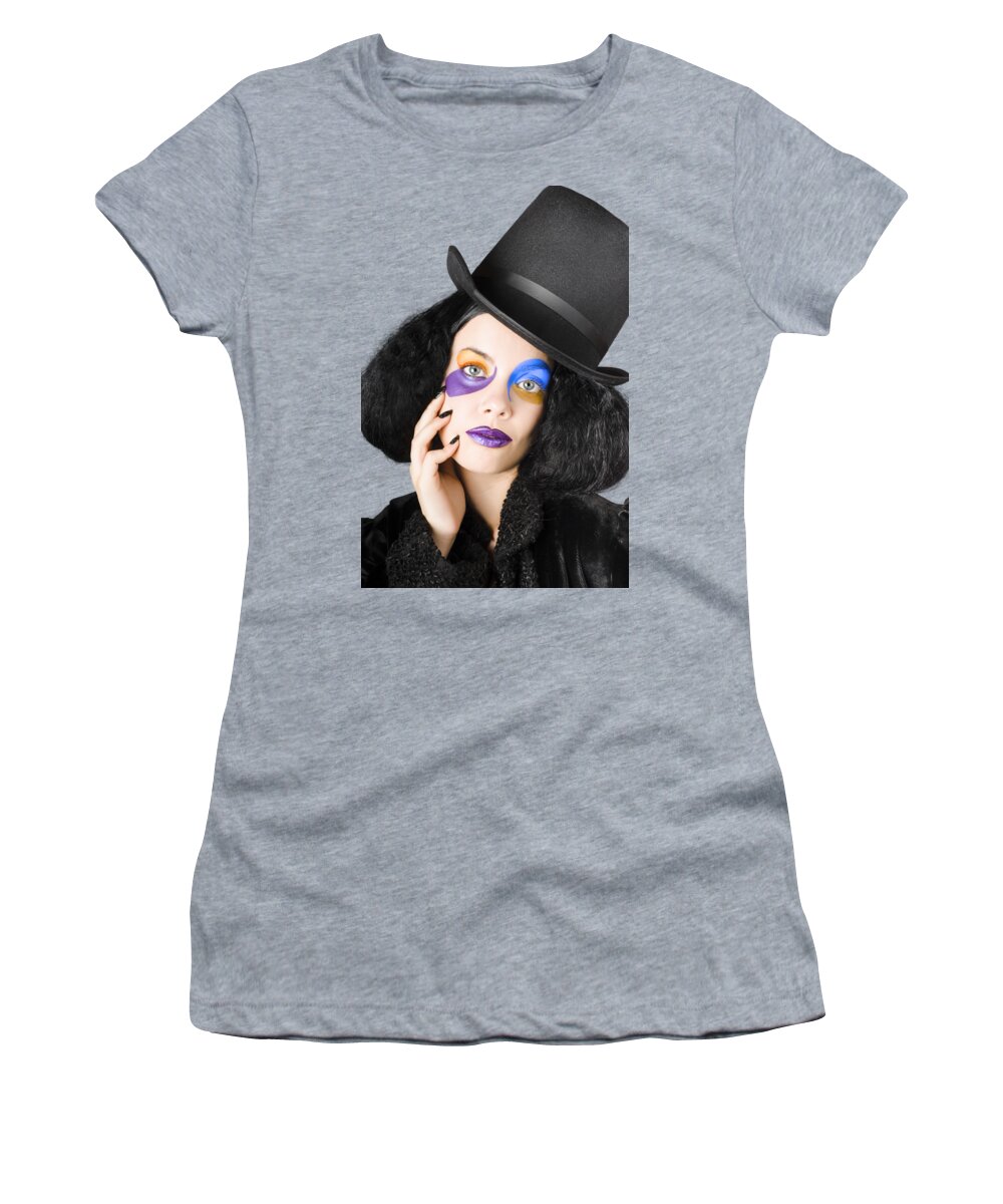 Carnival Women's T-Shirt featuring the photograph Woman dressed as jester by Jorgo Photography