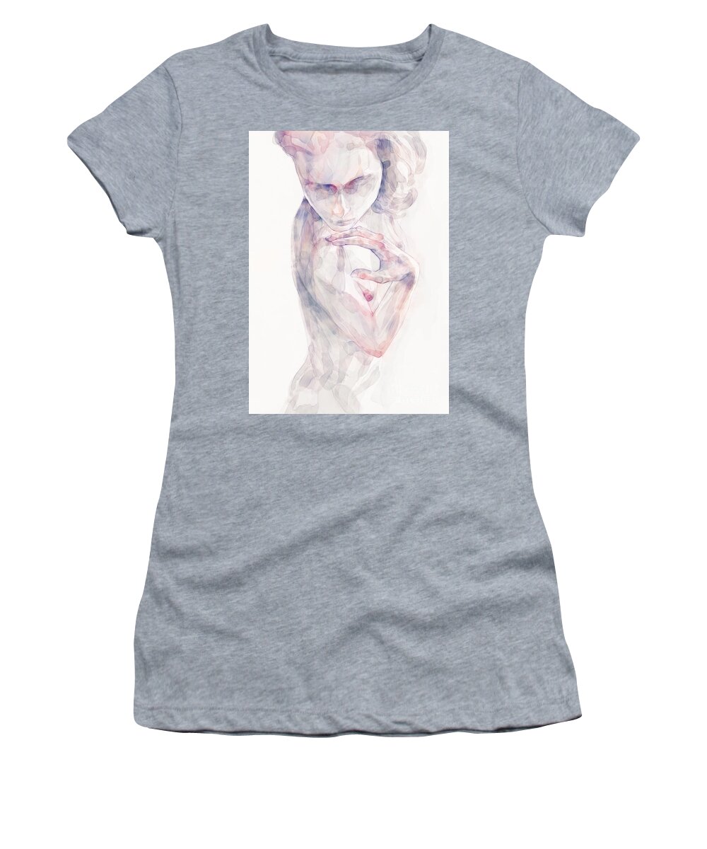 Watercolor Women's T-Shirt featuring the painting Woman hand portrait by Dimitar Hristov