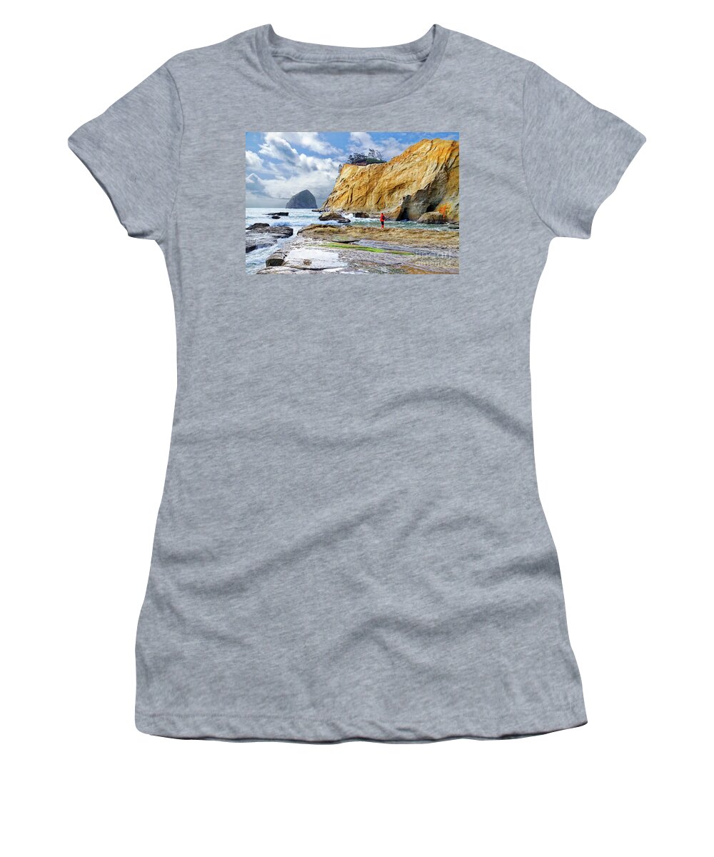 Woman Women's T-Shirt featuring the photograph ocean cliffs Cape Kiwanda Pacific City Oregon USA by Robert C Paulson Jr