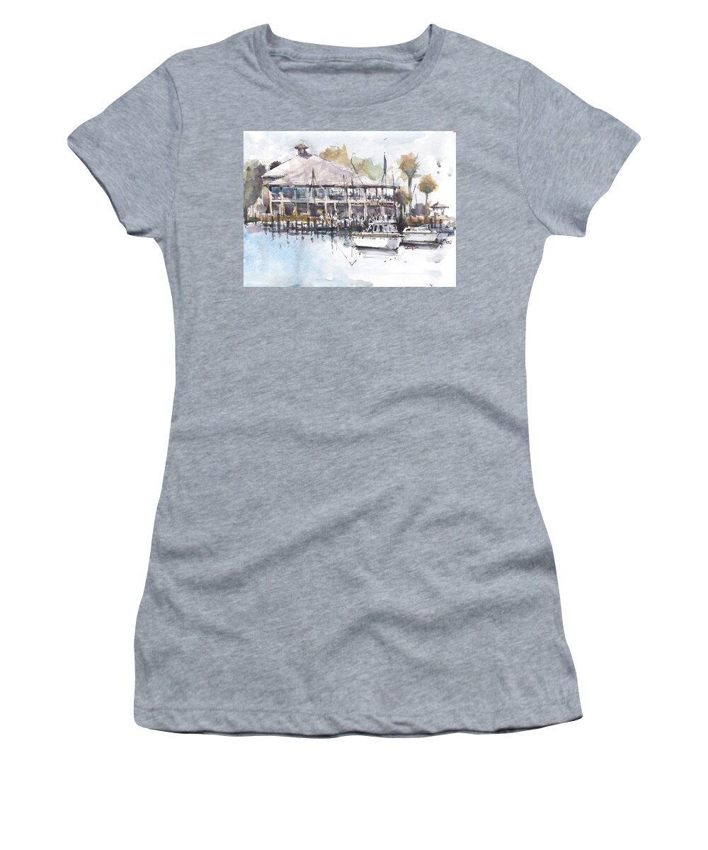  Women's T-Shirt featuring the painting Yacht Club Sketch by Gaston McKenzie