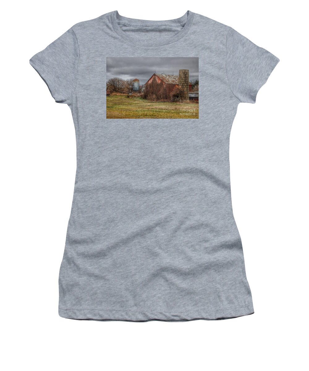 Barn Women's T-Shirt featuring the photograph 0796 - Slattery Road's Old Red and Silo II by Sheryl L Sutter