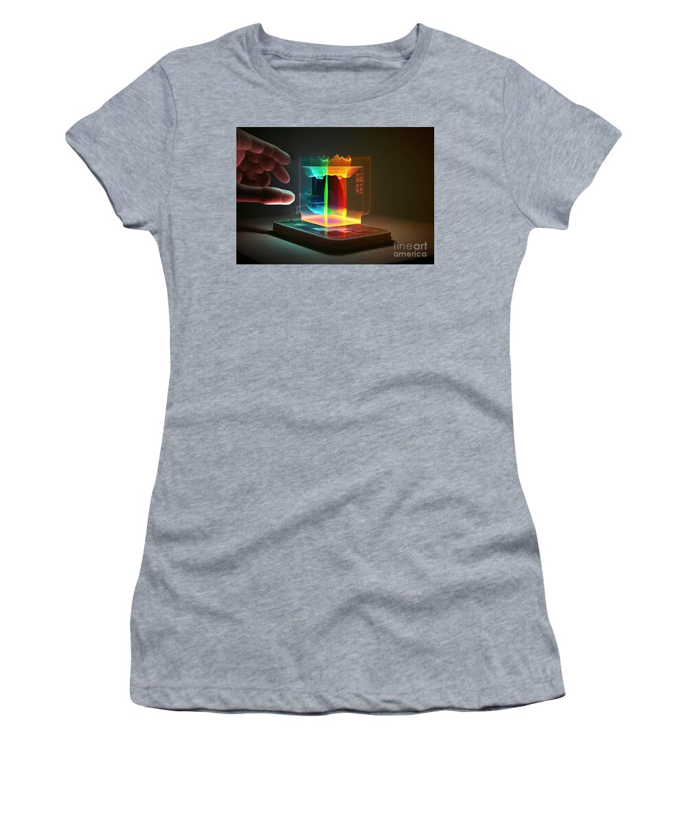 3d Women's T-Shirt featuring the digital art 3D Touch Hologram Display technology #1 by Benny Marty