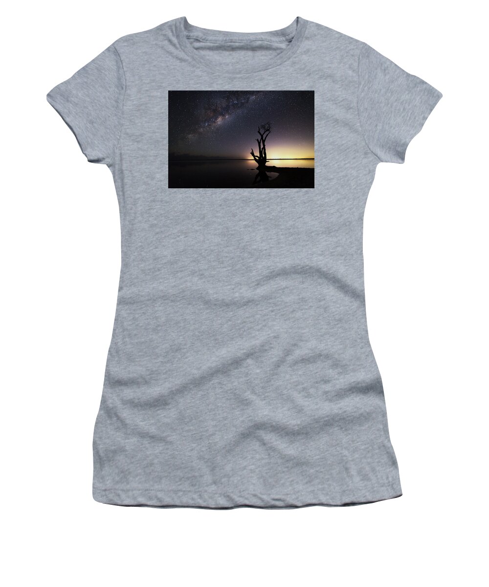 Night Women's T-Shirt featuring the photograph Alone under the stars #1 by Nicolas Lombard