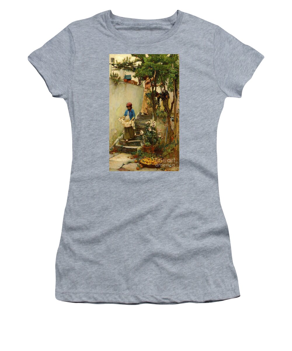 An Orange Garden Women's T-Shirt featuring the painting An Orange Garden #1 by John William Waterhouse