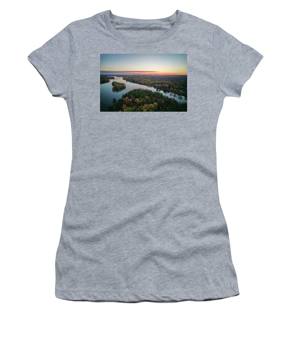 Drone Women's T-Shirt featuring the photograph Areal Sunset on the MilleIles river #1 by Carl Marceau