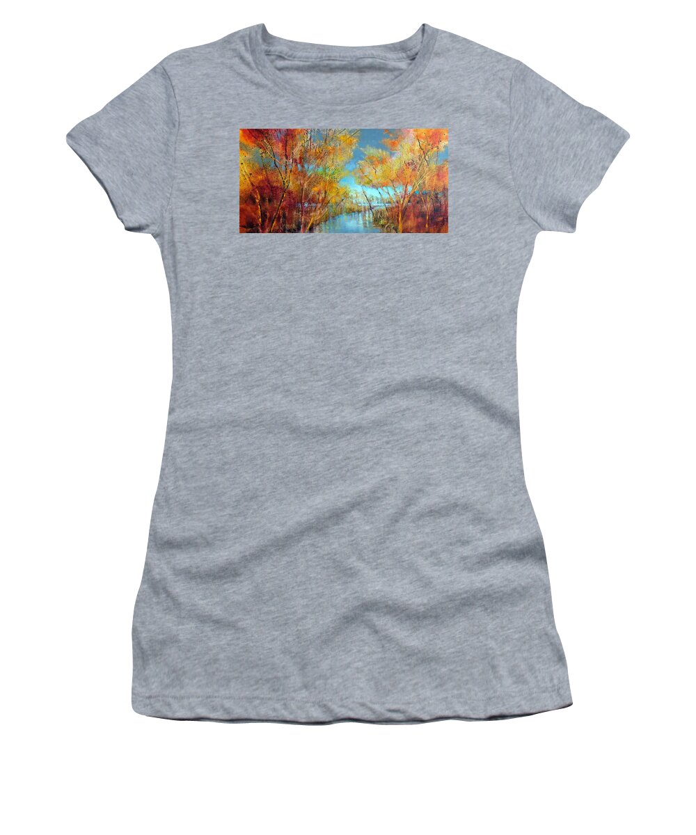 Colorful Women's T-Shirt featuring the painting Autumn delights #1 by Annette Schmucker