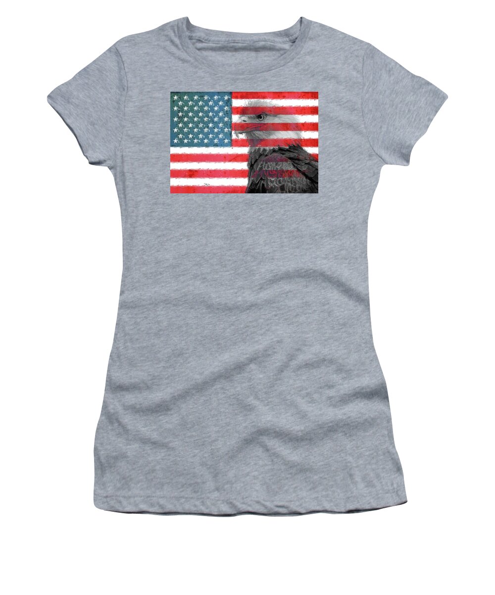 Patriotic Eagle Women's T-Shirt featuring the mixed media Bald Eagle American Flag #1 by Dan Sproul
