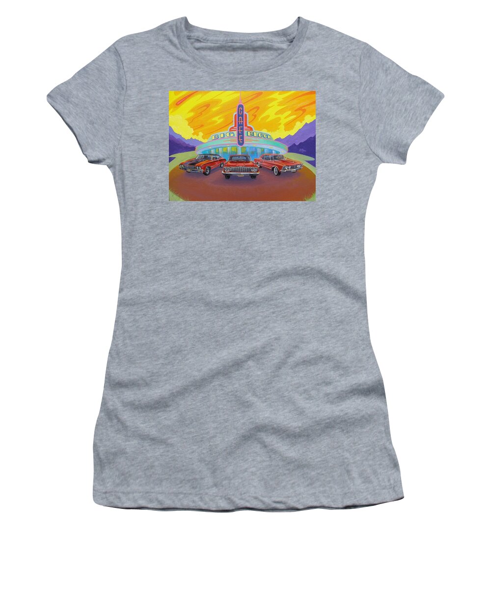 Super Charged Women's T-Shirt featuring the painting Big block cafe #1 by Alan Johnson